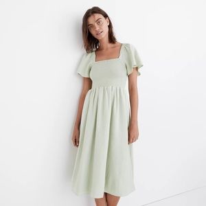 Madewell Linen-Blend Lucie Smocked Midi Dress